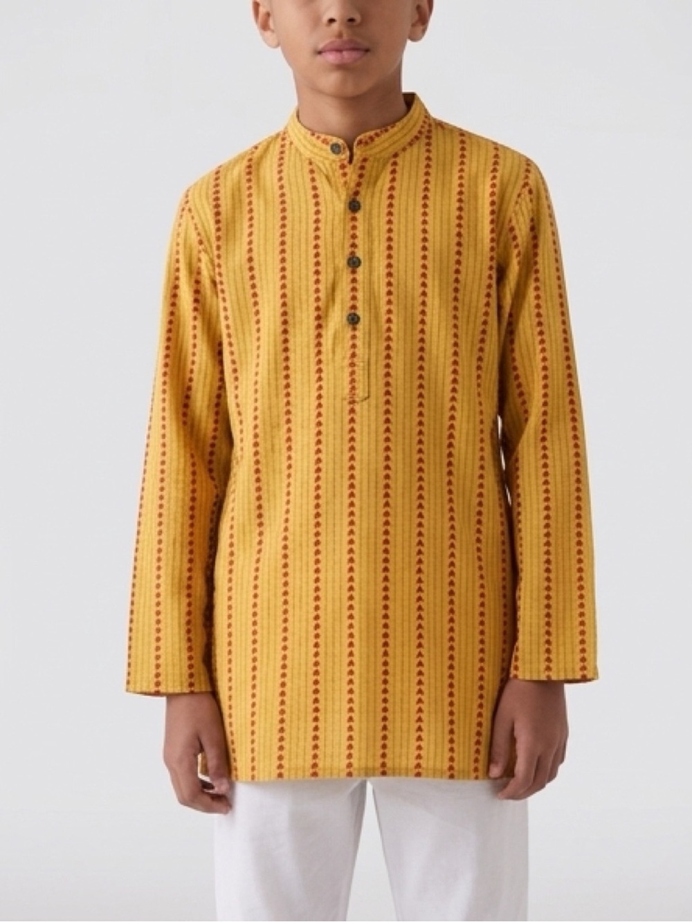 Fabindia Boys Yellow Striped Kurta